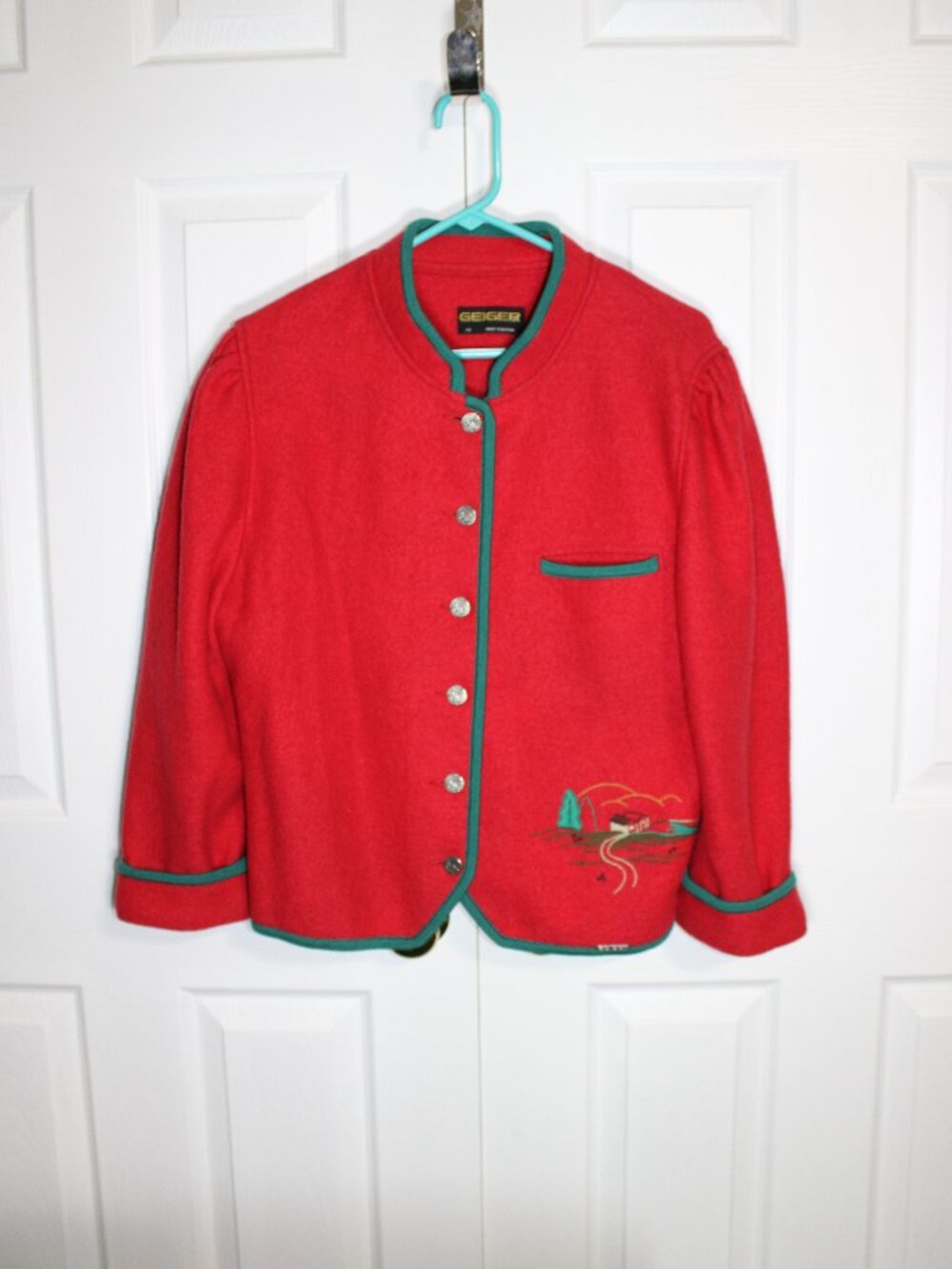 Vintage Geiger Boiled Wool Trachten with Contrasting Trim and Alpine Embroidery